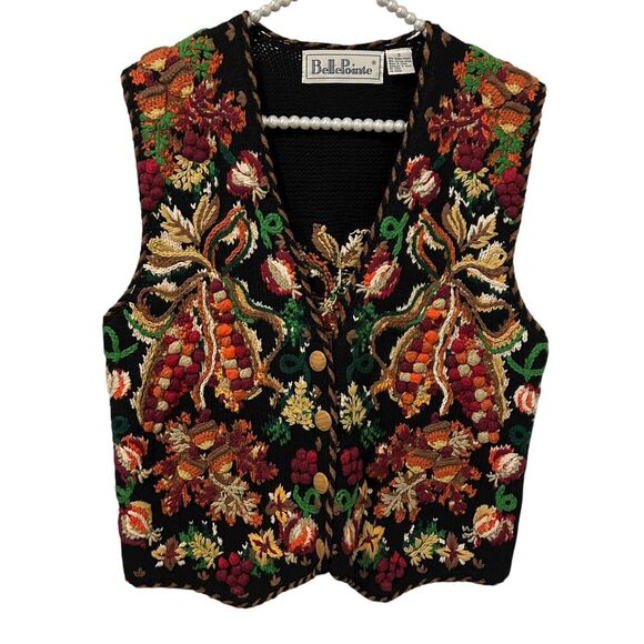 Vintage Belle Pointe Sweater Vest Small Fruit Granny Hand Knit Cottagecore - Picture 1 of 12